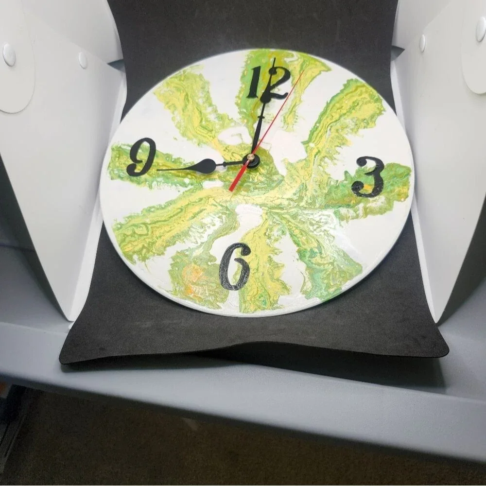 Hand Crafted Abstract Hanging Wall Clock Analog Vinyl Record Fluid Art Decor
